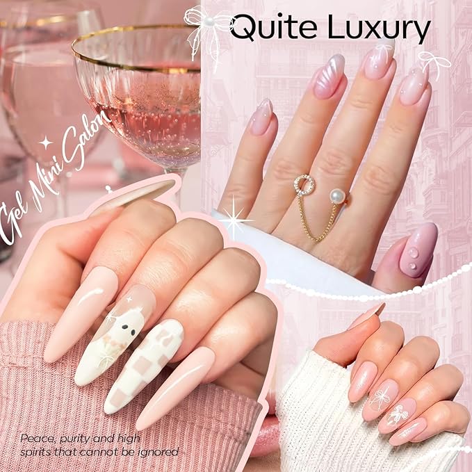 modelones Gel Nail Polish Kit with U V Light, 4 Colors Gel Mini Salon, Base&Top Coat and Stickers, Milky White Nude Pink Glitter Fall Manicure Set, DIY Home Nail Art Decoration Kit, Gift for Women
