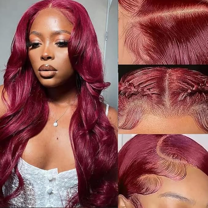 26 Inch Body Wave Lace Front Wigs Human Hair 99J Burgundy Lace Front Wigs Human Hair Glueless Wigs Human Hair Pre Plucked Red Wig Human Hair 13x6 Lace Front Wigs Human Hair 180 Density