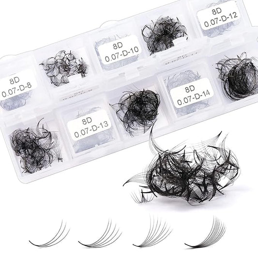 1000 Promade Fans Handmade 3D~ 8D 0.07mm Premade Fans Eyelash Extensions 8-15mm Ten Mixed Lengths C D Curl Multiple Options Loose Fans Lash Extensions Promades Eyelash Fans (8D 0.07 D 8-15mm)