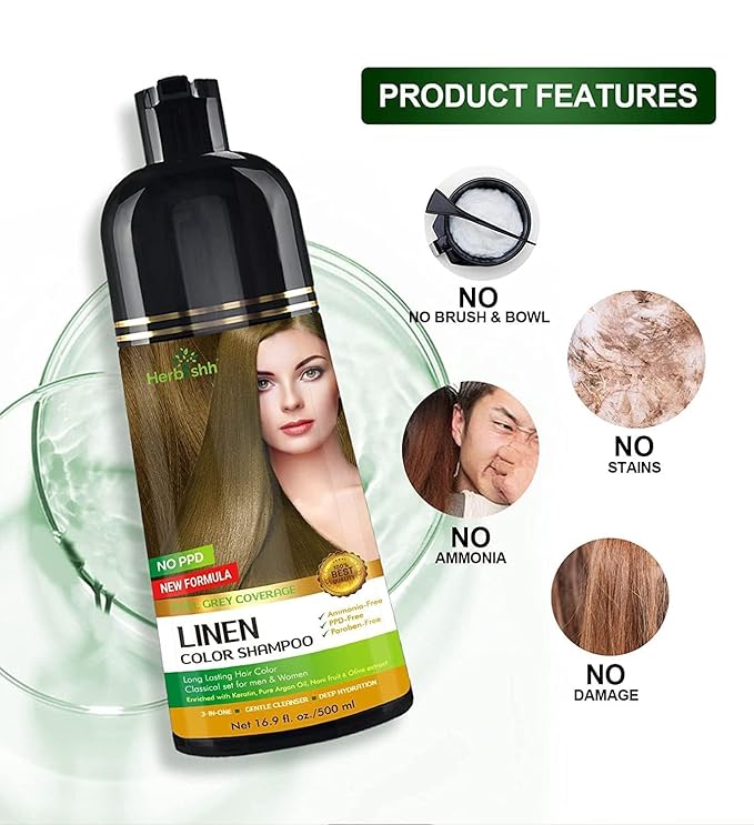 Combo Pack - Herbishh Hair Color Shampoo for Gray Hair + Argan Intense Hair Mask - Long-Lasting Color in Minutes - Stimulates Dry, Frizzy Hair - 500 Ml (Linen)
