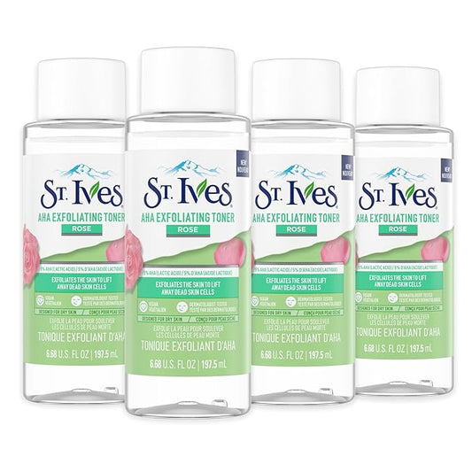 St. Ives Rose AHA Exfoliating Vegan Facial Toner, 6.68 fl oz (Pack of 4)