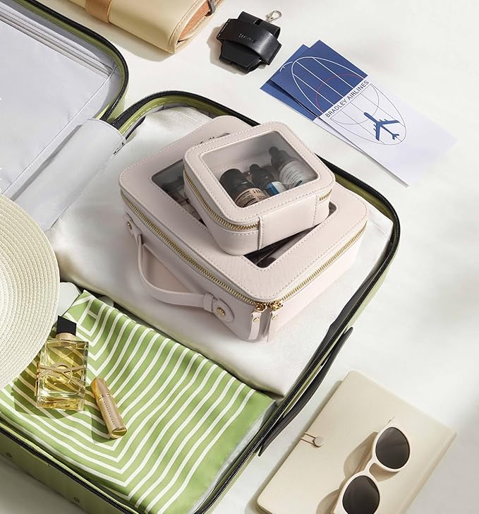 Small Makeup Bags for Purse TSA Approved Toiletry Bag Small Cute Clear Toiletry Bags for Carry-on Traveling Travel Size Car Accessories Essentials Organziation Storage for Women Girls(Off White, Mini)