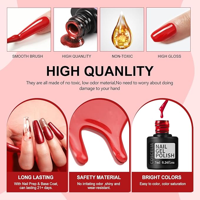 COSCELIA 57pcs Gel Nail Polish Kit with U V light Starter Kit 40 Colors Gel Polish Set 5pcs Top and Base Coat Glossy Matte Glitter Effect Beautiful Nail Stickers Gel Manicure Kit DIY Gifts for Women