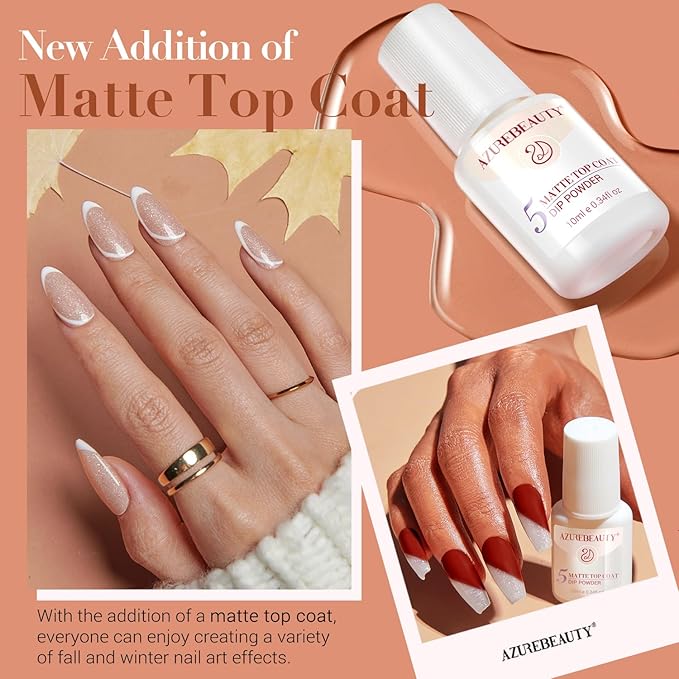 AZUREBEAUTY Dip Nails Powder Starter Kit 8 Colors with Nail Sticks, Nude Brown Giltter Shimmer Set, Nail Art Base Glossy Matte Top Coat Activator Essential Liquid Manicure DIY Salon 30 PCS