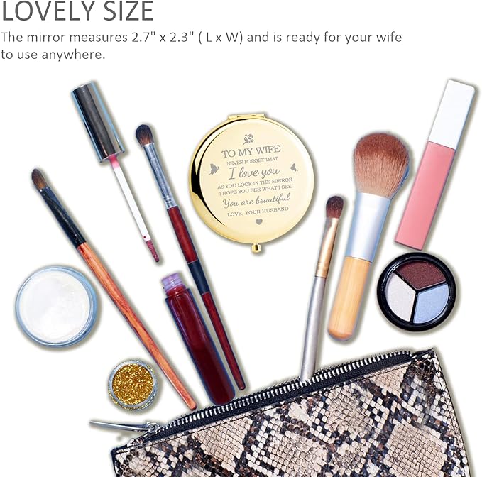 Gifts for Wife I Love You Wife Gold Compact Mirror