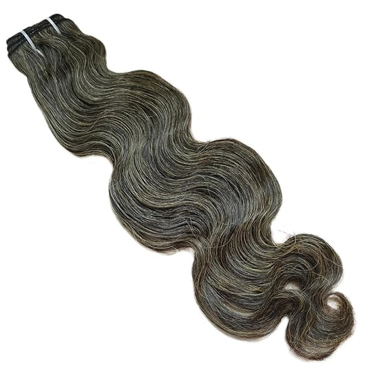 Clytie Raw Body Wave Salt and Pepper Gray Human Hair Bundles Unprocessed 20IN Grey Human Hair 1 Single Bundle, 5+ Years Long Lifespan 50% Grey Mixed 50% Black Color Virgin Hair Weave Weft