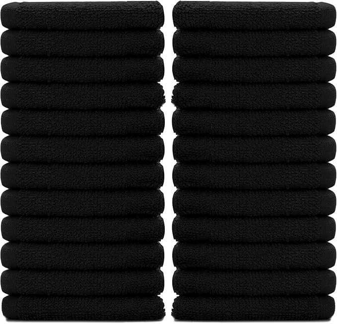 DAN RIVER 100% Cotton Washcloths 24 Pack Premium Quality Face and Body Cloth, Quick Dry Essential Towels for Bathroom, Hand, Kitchen & Cleaning, Baby Washcloths | 12X12 in | 400 GSM | Black