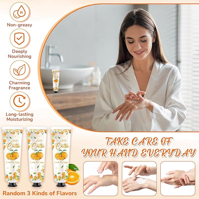 48 Sets Baby Shower Hand Cream Bulk Orange Cutie Baby Shower Favors Bridal Thank You Hand Cream for Guests Travel Size Lotion with Organza Bags
