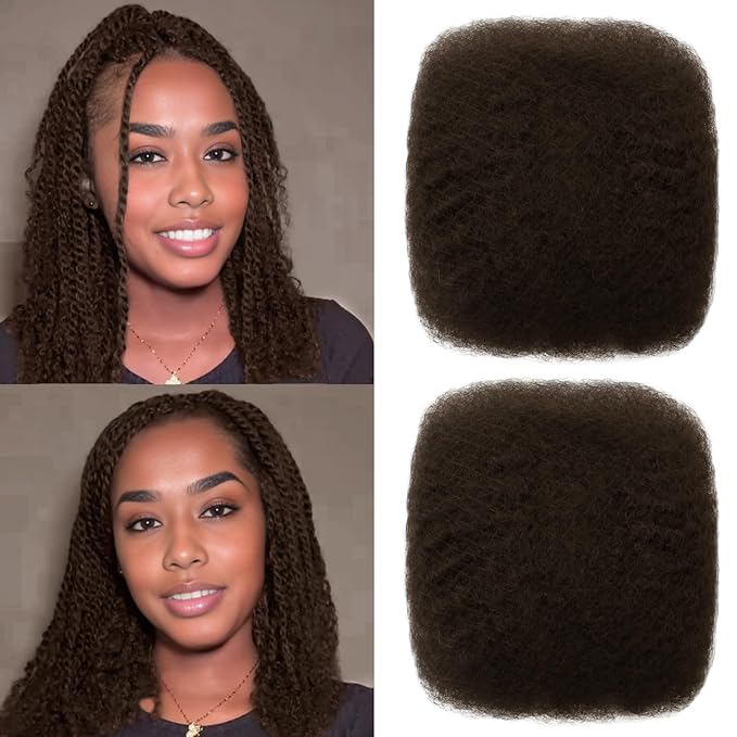 Afro Kinkys Bulk Human Hair 100g 14 Inch Chocolate Brown Afro Kinky Curly Human Hair Bulk for Dreadlock Extensions, Micro Locs, Braiding Twists, Braids and Repair Locs(14 Inch, 4#)