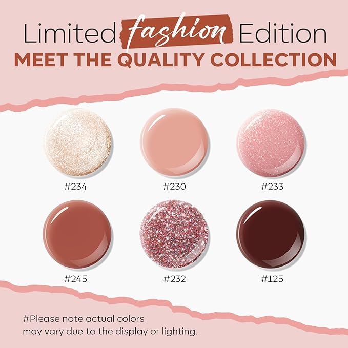 modelones Nail Polish Set 6 Colors, White Brown Nude Burgundy Pink Quick Dry Mini Nail Lacquer Kit, Glitter Shimmer Sparkle Red Nail Art, DIY Home Salon Manicure Gift for Women Girl