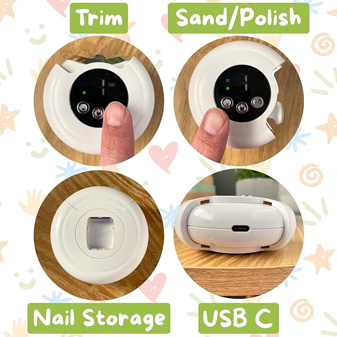 Electric Nail Clipper for Baby - Automatic Fingernail with Light - Safe Infant Nail Clipper for Newborn Toddler Children Kid - Quiet Rechargeable USB C