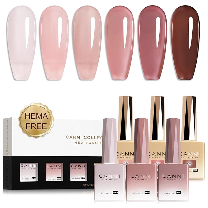 CANNI Jelly Gel Nail Polish Set,Pink Brown 6 Colors 9ML Jelly Translucent Gel Polish Set,Natural Red Pink Brown, High Gloss Soak Off UV LED Gel Nail Manicure Salon DIY