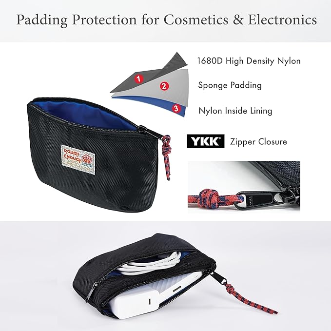Rough Enough Small Tech Organizer Travel Case for Electronics & Cords - Cable Storage Bag Black