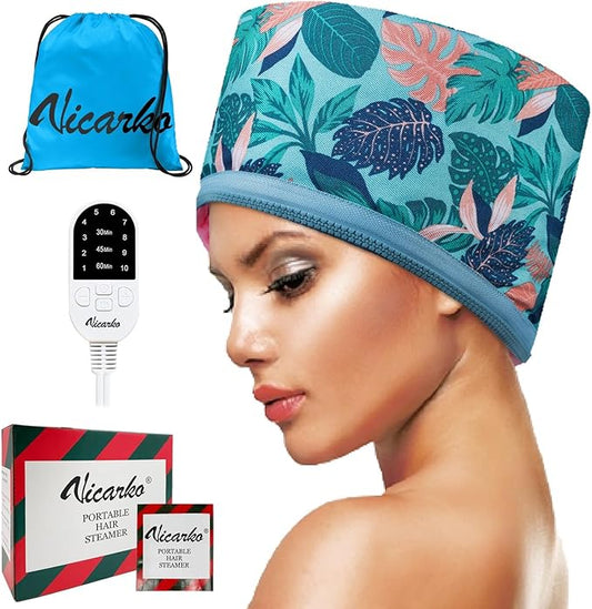 VICARKO Hair Steamer for Deep Conditioning, 10-Level Heats Up Quickly, 118” Power Cord, Heating Cap Hot Oil Treatment Heat, Electric Thermal Heated Steam Natural Black Hair, Hawaii Blue