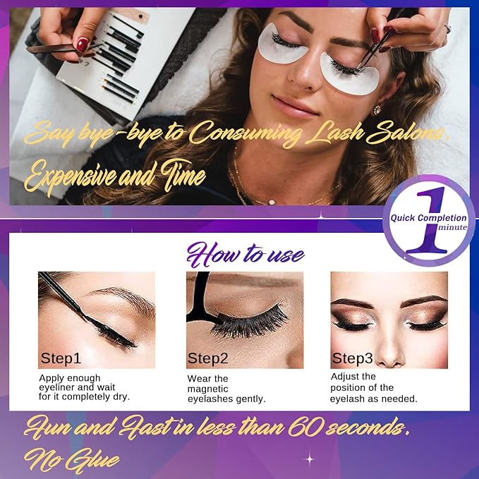 DUOERLA Magnetic Eyelashes Natural Look - 7 Pairs High Volume Cat-Eye Magnetic Lashes with Eyeliner Kit - Upgraded Long Lasting, Waterproof, Easy Fake Eyelashes with Applicator, Reusable,Cruelty Free,