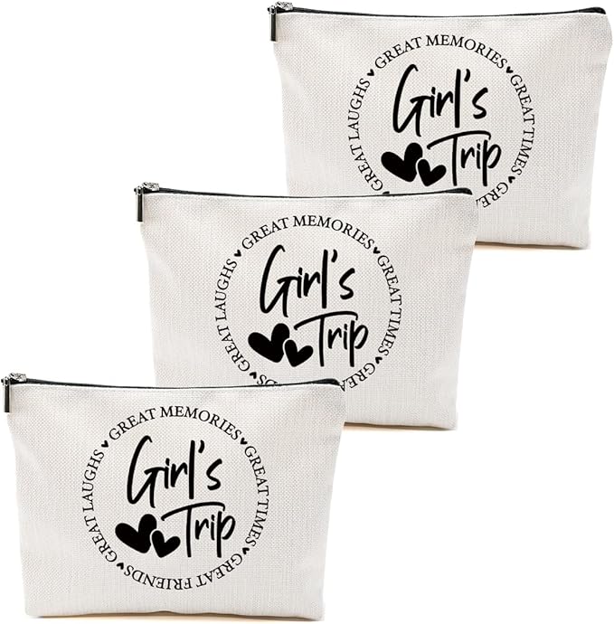 3Pcs Girls Trip Gifts Favors, 2025 Girls Weekend Gifts Funny Makeup Bag, Bestie Gifts Weekend Bag Vacation Cosmetic Bag, Friendship Gifts for Women Friend BFF, Graduation Wedding Gifts Toiletry Bag