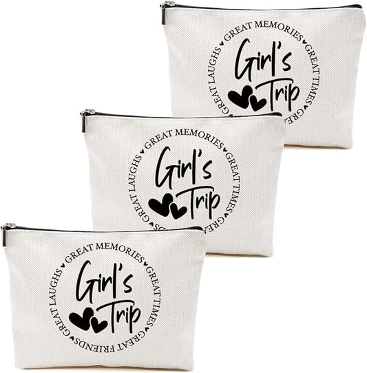 3Pcs Girls Trip Gifts Favors, 2025 Girls Weekend Gifts Funny Makeup Bag, Bestie Gifts Weekend Bag Vacation Cosmetic Bag, Friendship Gifts for Women Friend BFF, Graduation Wedding Gifts Toiletry Bag