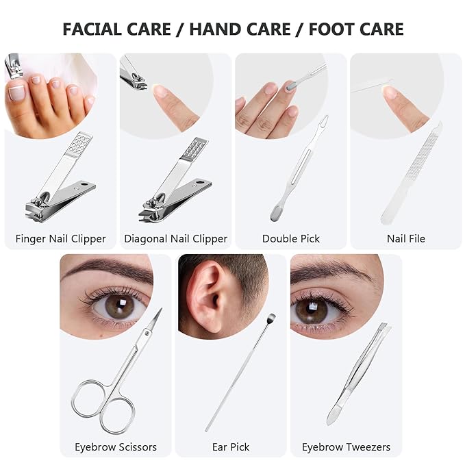 12 Set Manicure Set Bulk Mini Manicure Nail Clipper Kit 7 in 1 Stainless Steel Professional Nail Care Pedicure with Travel Portable Bag Grooming Kits for Women Men Home(Black)