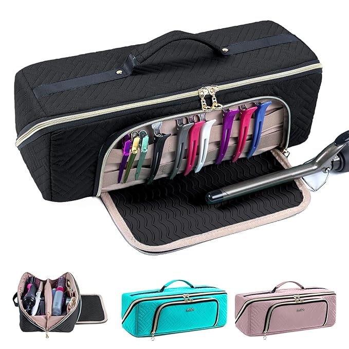 Large Hair Tools Travel Bag with Iron Mat - 2in1 Hair Tools Organizer for Hair Dryer Brush, Flat Irons, Straighteners, Curling Irons, Hair Bag, Makeup Bag, Cosmetic Bag for Travel Essentials