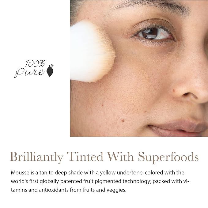 100% PURE Powder Foundation Matte Finish Face Makeup - Oil Absorbing Pressed Poreless Concealer - Vegan Fruit Pigmented Mousse Color (Tan-Deep Shade w/Yellow Undertones) - 0.32 Oz