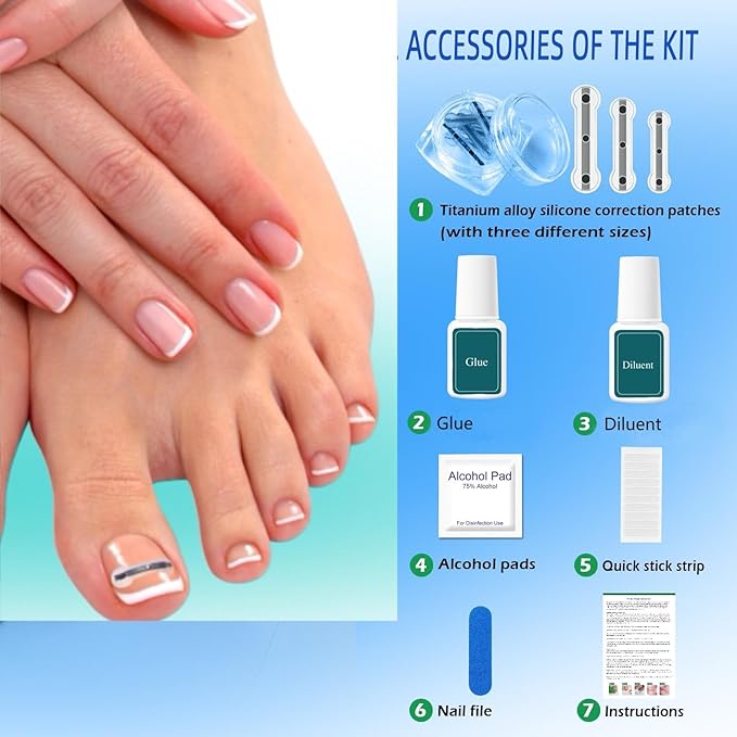 Titanium Alloy Silicone Ingrown Correction Tool Kit,Ingrown Toenail Treatment,Ingrown Toenail Removal Kit,Designed for Ingrown Nail Repair, nail Corrector, Cuttable Applicable to most sizes,reusable