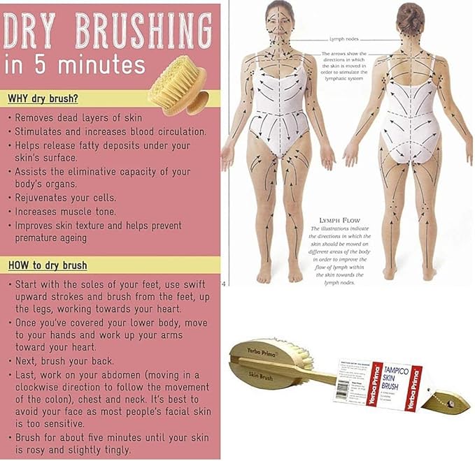 Yerba Prima Tampico Skin Brush (Pack of 2) - Natural Vegetable Fiber Bristles for Dry Skin Brushing