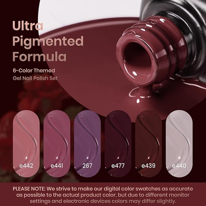 Beetles Purple Gel Nail Polish Set, Dark Purple Grape Rose Petals Color Soak Off UV Light Cure Gel Polish Nail Art Design Gifts for Women