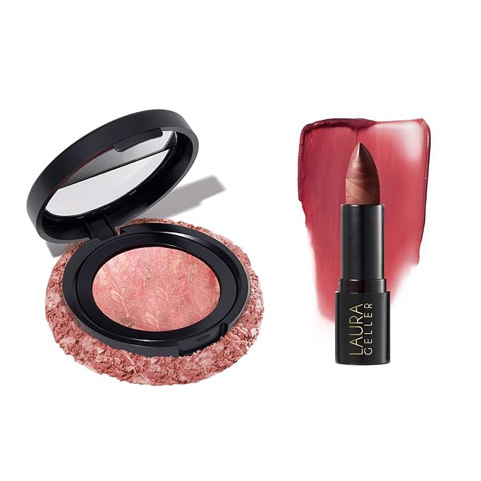 LAURA GELLER NEW YORK It's a Pink Thing Marbleized Makeup Collection - Limited Edition Blush & Lipstick Gift Set - Marbleized Baked Blush & Hydrating Lipstick - Perfect for Mother's Day Gifting