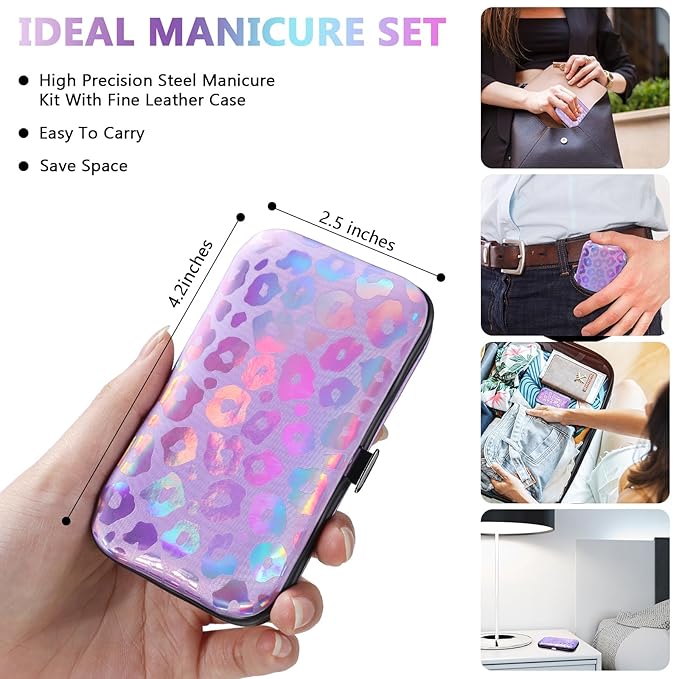 Lasnten 24 Set Manicure Set Bulk Nail Clippers Grooming Nail Kit Stainless Steel Professional Pedicure Kit Pedicure Tools with Travel Case Gifts for Men Women Personal(8 in 1,Laser)