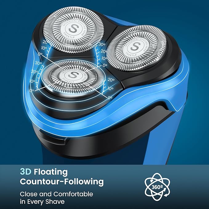 SweetLF Electric Shaver for Men, 3D Rotating Head, USB C Fast Charging, IPX7 Waterproof,Mens Razors with Pop Up Trimmer, Cordless Electric Razor for Men