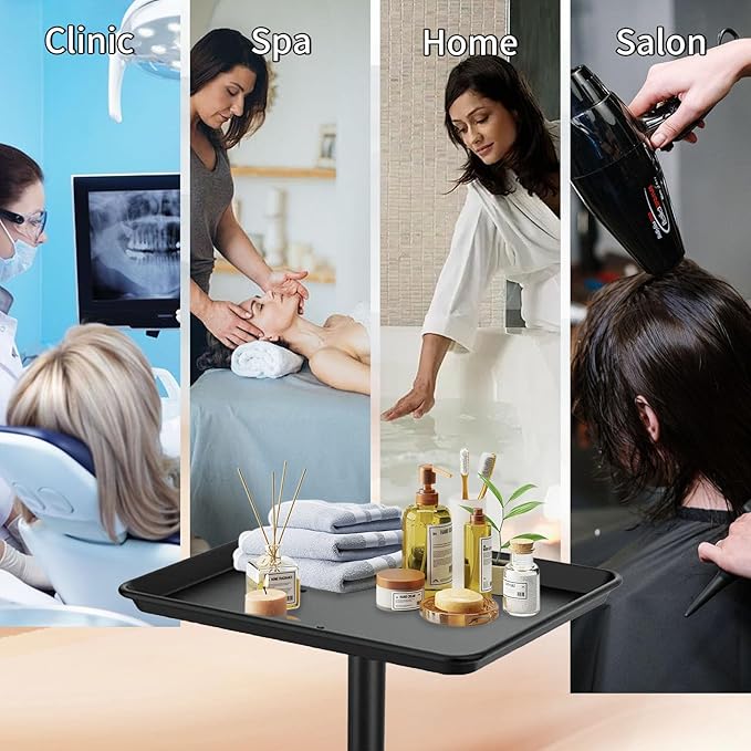 Salon Tray on Wheels, Black Salon Tray Cart with Adjustable Height, Tattoo Rolling Tray, Metal Service Instrument Storage Tray for Salon&Home Use