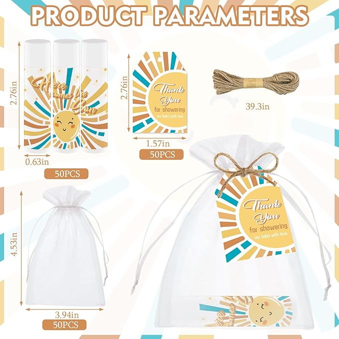 50 PCS Here Comes The Sun Baby Shower Lip Balms Bulk Gift for Guests,Thank You Gifts Sun Birthday Supplies Stuffers,Favors Boys Girls Games Neutral Gender Reveal Favors Party Decorations(Sun)