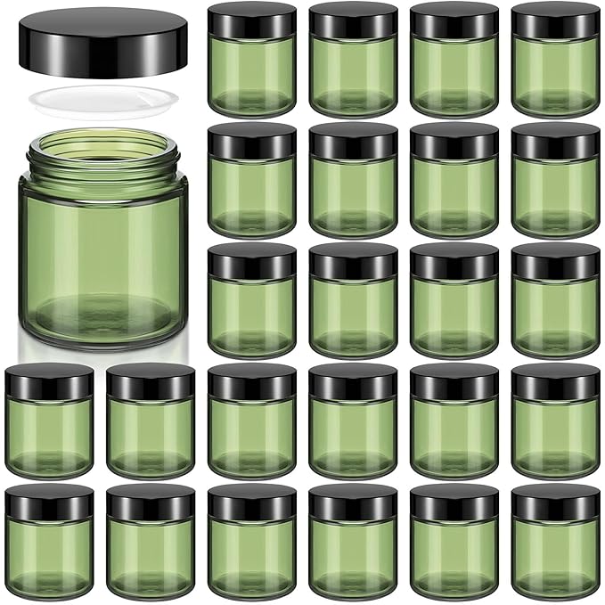 Norme 24 Pcs 4 oz Glass Jars with Lids Leakproof Round Airtight Empty Cosmetic Jars with Inner Liners Lid for Storing Lotions Powder Ointments Candle Making (Olive Green)