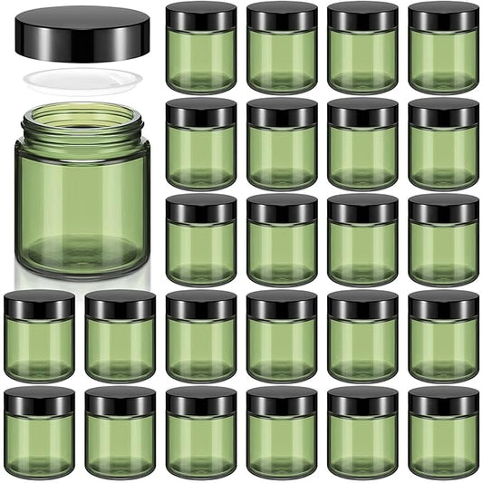 Norme 24 Pcs 4 oz Glass Jars with Lids Leakproof Round Airtight Empty Cosmetic Jars with Inner Liners Lid for Storing Lotions Powder Ointments Candle Making (Olive Green)
