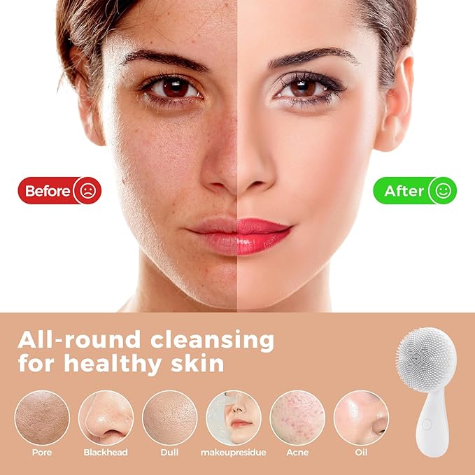 2 in 1 Facial Cleansing Brush,Rotating Magnetic Beads & Massage Cleaning Silicone Face Scrubber，Waterproof and Rechargeable Face Scrub Brush