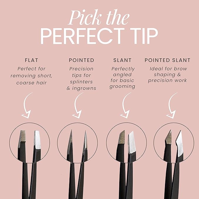 Tweezer Guru Eyebrow Tweezer Set (4-Piece) for Women & Men - Professional Slant and Pointed Tweezers Set with Case - Precision Tweezers Kit for Facial Hair, Splinter and Ingrown Hair Removal