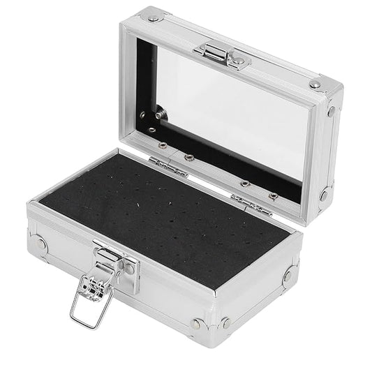 Nail Drill Bit Holder Storage Box, Multi Hole Nail Drill Bits Stand Displayer with Transparent Flip Cover, Nail Bits Organizers Container (Silver)