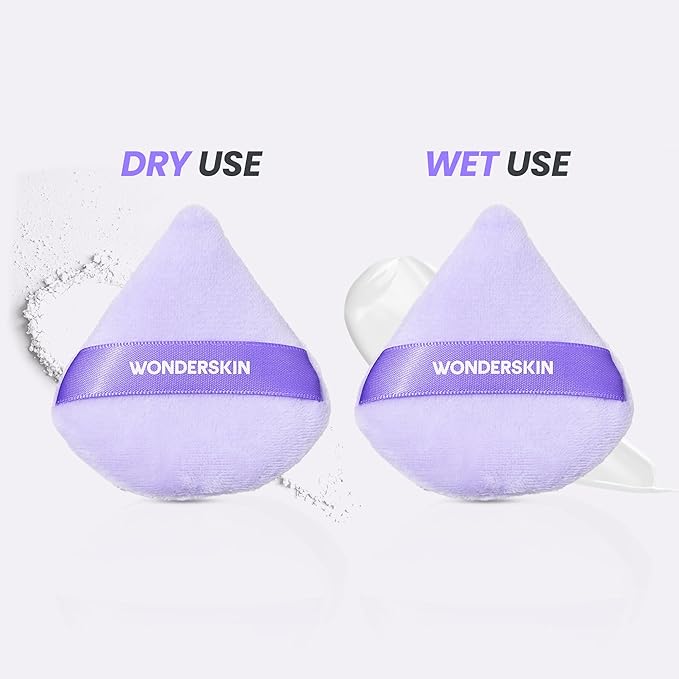 Wonderskin FYP Powder Puff - Triangle, Soft Velour Makeup Puff For Loose or Pressed Setting Powder