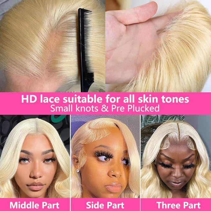 613 Lace Front Wig Body Wave Lace Front Wigs 180% Density 13x4 HD Blonde Lace Frontal Wig 20 Inch
