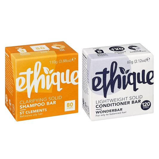 Ethique Goodbye Grease Shampoo & Conditioner Bar Giftpack- Clarifying Shampoo for Oily Hair & Build-up -Vegan, Eco-Friendly, Plastic-Free, Cruelty-Free, 6 oz (Set of 2)