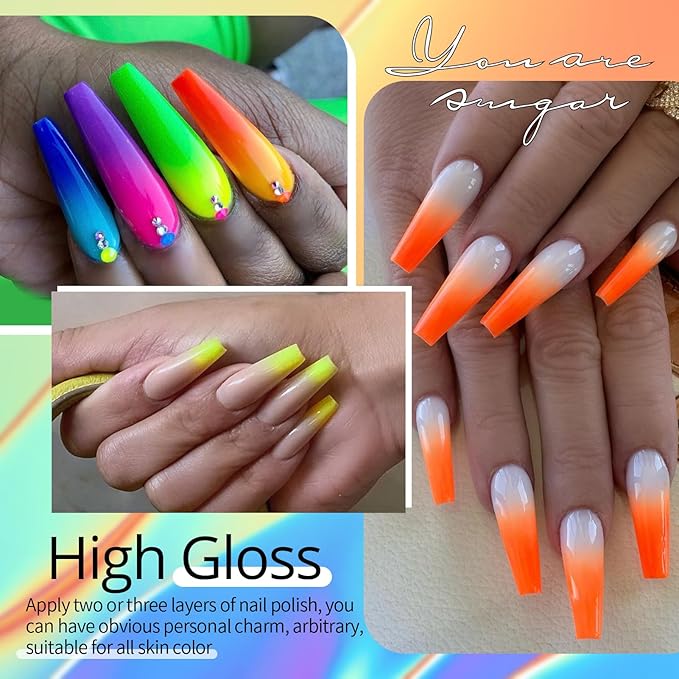 UR SUGAR Neon Gel Nail Polish Set, 10 Colors Hot Pink Orange Yellow Green Blue Red Purple Neon Pastel Color Spring Summer Nail Polish Fluorescent Gel Polish Soak Off Nail Art Gifts Set for Women