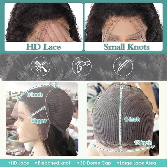 13x6 Lace Front Wigs Human Hair Deep Wave HD Lace Frontal Wigs Human Hair 180% Density Deep Curly Human Hair Wig for Black Women with Baby Hair 22 Inch