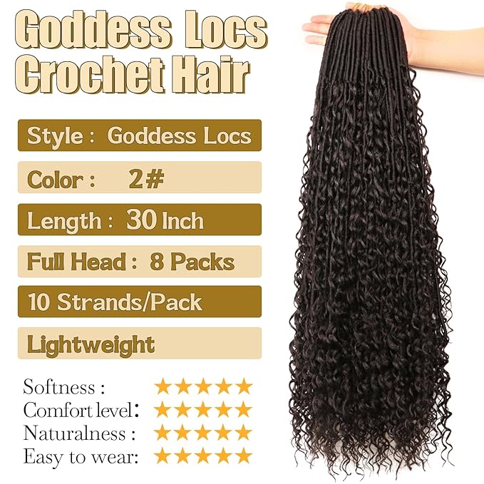 8 Packs Goddess Faux Locs Crochet Hair-30 Inch Boho Soft Locs Crochet Hair for Black Women (#2, 30 Inch(Pack of 8))