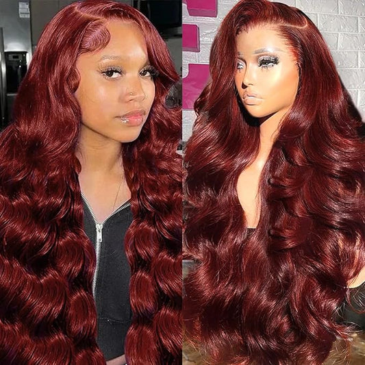 24 Inch Reddish Brown Lace Front Wigs Human Hair Body Wave 13x6 Hd Transparent Lace Front Wig Human Hair Pre Plucked with Baby Hair 180% Density 33# Auburn Brown Lace Frontal Wigs