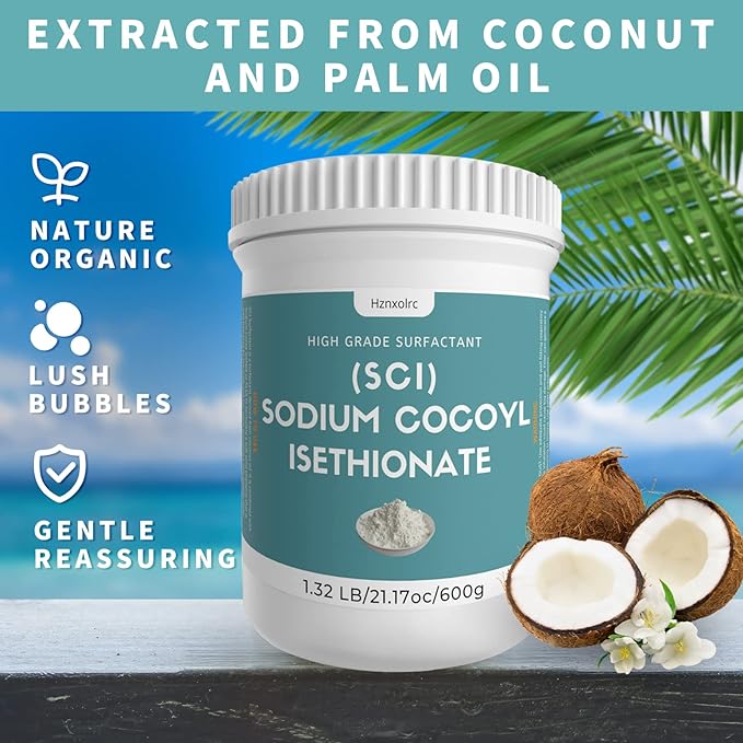 21.17 oz Sodium Cocoyl Isethionate, Premium Sodium Cocoyl Isethionate (SCI) Powder, Amazing Bubbles, Gentle on Skin, Biodegradable, Suitable for Making Bath Bombs, Bath Truffles and More