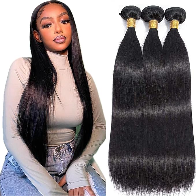 Bundles Human Hair Straight Human Hair Bundles 22 22 22 Inch Human Hair Bundles 10A 100% Unprocessed Virgin Brazilian Hair Bundles 3 Bundles Weave Bundles Human Hair Extensions Natural Color