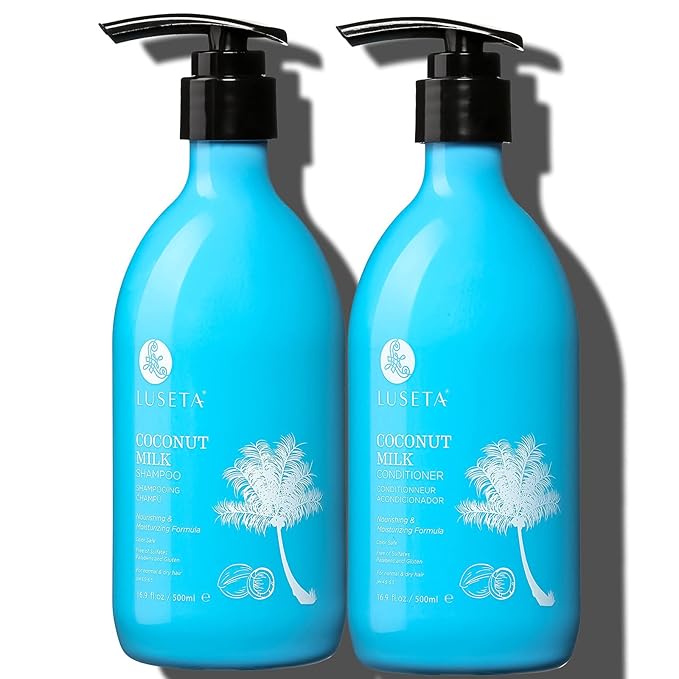 L LUSETA Coconut Milk Shampoo & Conditioner, Nourishing & Moisturizing Hair, Sulfate & Paraben Free, Keratin & Color Safe, 16.9oz Each