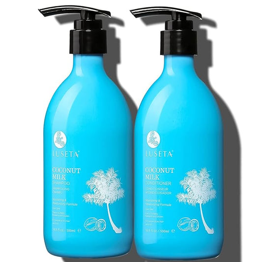 L LUSETA Coconut Milk Shampoo & Conditioner, Nourishing & Moisturizing Hair, Sulfate & Paraben Free, Keratin & Color Safe, 16.9oz Each