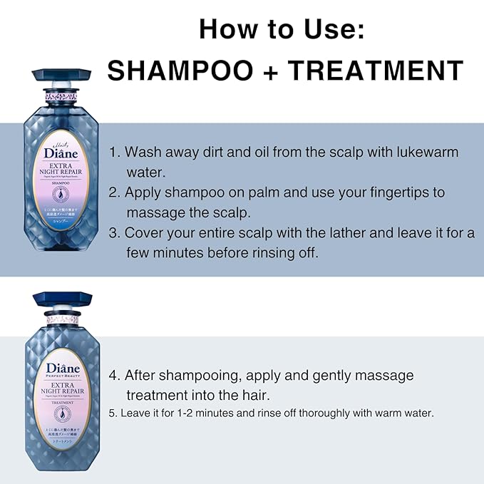 Moist Diane Natural Shampoo and Conditioner Set for Normal & Dry Hair Women & Men, Organic Hydrating Hair Care with Argan Oil from Japan, Silicone & Sulfate Free, EXTRA NIGHT REPAIR, 30.4 Fl Oz