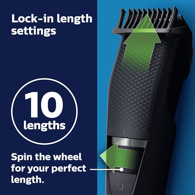 Philips Norelco Beard Trimmer and Hair Clipper - Cordless Grooming, Rechargeable, Adjustable Length, Beard Trimmer and Hair Clipper - No Blade Oil Needed - BT3230/41